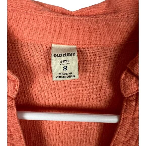 Old Navy Linen Blend Rayon Womens Casual Dress Orange Small Cruise Vacation - Picture 2 of 7